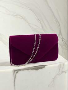 Purple Women's Evening Clutch Bag, Envelope Design, Party/Wedding Handbag With Detachable Chain Strap, Velvet Fashion Wallet