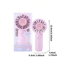 Miniso 1 pieza Ventilador de escritorio y de mano de doble uso con diseño de Kuromi de Sanrio - Diseño de dibujos animados detallado, recargable por USB, regalo de verano pensativo
