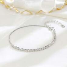 1 pieza Pulsera de cadena con cristal de 2mm incrustado en plata de ley 925, accesorio de joyería elegante y personalizado adecuado para uso en fiestas de mujeres