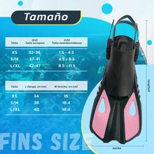 POOST Aletas de snorkel, aletas de natación de tamaño viaje, cortas y ajustables para snorkel y buceo, para adultos, hombres, mujeres y niños. Aletas de natación con talón abierto. Tallas EE. UU.: (Hombres 7-12 / Mujeres 5.5-8.5 / Adolescentes 1-6). - Rosa - Ver 2