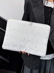 1个星形图案笔记本电脑保护套，适用于10/11英寸iPad、13/14英寸、15/15.6英寸笔记本电脑，防水旅行必备。 - 白色 - 查看 3