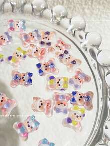 20 قطعة من الزينة لفن الأظافر بتصاميم كرتونية بأشكال قلب وربطة عنق ودب تيدي، من الراتنج الشفاف ثلاثي الأبعاد، مواد تزيين لفن الأظافر DIY، ملصقات ماسية، ضرورية لفن الأظافر اليدوي في صالونات الأظافر