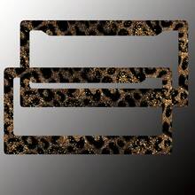 2-Piece Gold Glitter Leopard Print License Plate Frame - Aluminum Material, Rust-Proof/Loose-Proof/Weatherproof | US Standard Size, Includes Mounting Hardware, Easy To Install | Stylish Car Cover, Durable Vehicle Mount, Suitable For All Vehicles - Brown - View 5