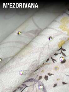 1pc Floral Print Bohemian Polyester Chiffon Hijab With Rhinestone Embellished Brim, All Season - One-piece Diamond-encrusted Hat With Brim - View 3