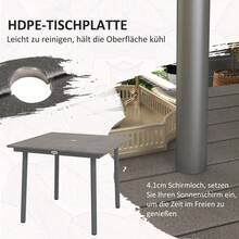 Outsunny Garden Table, Dining Table For 4 People With Parasol Hole, Dark Grey HDPE Lattice Patio Table 90x90x75cm On Site