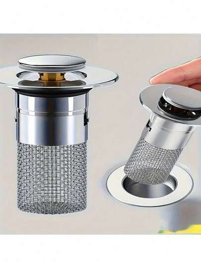 Expandable Sink Drain Stopper With 304 Stainless Steel Mesh + Chrome Plated Plastic Bathroom Hair Catcher Filter, Fits 1.34-1.57 Inch Outlet Diameter, Anti-Clogging Drain, Removable Drain Cover, Stainless Steel Hair Strainer, Chrome Finish, Durable Rust-Proof Design