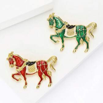 1pc Fashionable Minimalist Enamel Animal Horse Brooch, Versatile Suit Lapel Pin