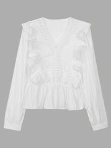 ii 女式休闲优雅泡泡袖荷叶边衬衫