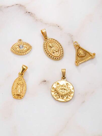 1 pieza Colgante chapado en oro de 18K de acero inoxidable, Colgante de disco de la Virgen María, Colgante amuleto de ojo malvado, Colgante de unicolor para hacer collares, aretes, joyería, uso diario, regalo