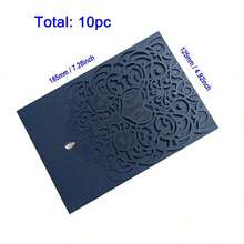 10pcs 4.92x7.28inch Navy Blue Pearl Paper Laser Cut Pocket Invitation Cards For Wedding Anniversary Party