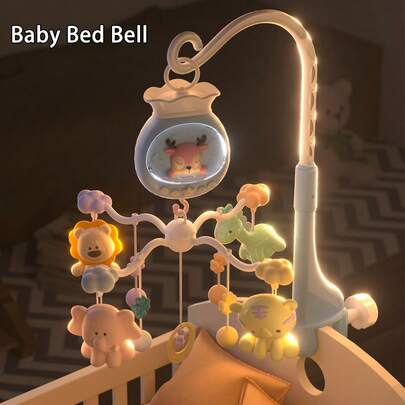 A Set Blue Baby Bed Bell, Cartoon Shape, Electric Rotating With Light And Music, Cartoon Deer Electric Rotary Musical Bed Bell Suitable For Everyday Use,Some Parts Are Sent Random, For Christmas