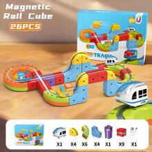 Electric Train Set, High-Speed Rail Model DIY Building Blocks, Construction Toy Blocks, High-Speed Train Carriage, Electric Suspension, Children's Track Car, Birthday Children's Day Gift Toy, 8pcs Set, 26pcs Set, 32pcs 3D DIY Track Building Block Set, STEM Car Toy Set Includes Train And Traffic Signs, Suitable For Boys And Girls - Color - View 5