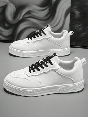 (Storleken är liten) Herrmode i enfärgade skateboardskor, bekväma halkfria, casual sneakers med snörning och tjock sula, lämpliga för mäns utomhusaktiviteter. Storlek 39-48 (välj efter innersulans längd)