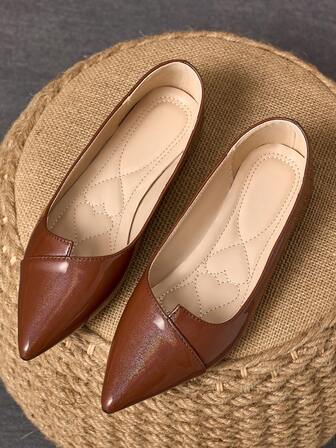 Women's Pointed Toe Casual Flat Shoes, Burnt Orange Color, Suitable For Spring, Summer, Autumn, Daily Wear And Outdoor Activities, Versatile