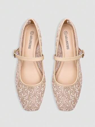 ADAMUMU 平底鞋，时尚女式芭蕾，刺绣蕾丝网眼面料时尚舞蹈鞋，纯色透气休闲平底鞋，方头浅色平底鞋，时尚舒适