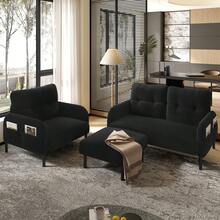 Premium Cord Fabric Stool With Metal Frame - Super Soft Velour Cover For Maximum Comfort - Versatile As A Footrest, Seat Stool, Or Side Table - Quick And Tool-Free Assembly - 黑色 + 繩子 + 泡棉 + 1 個座椅 - 查看 8