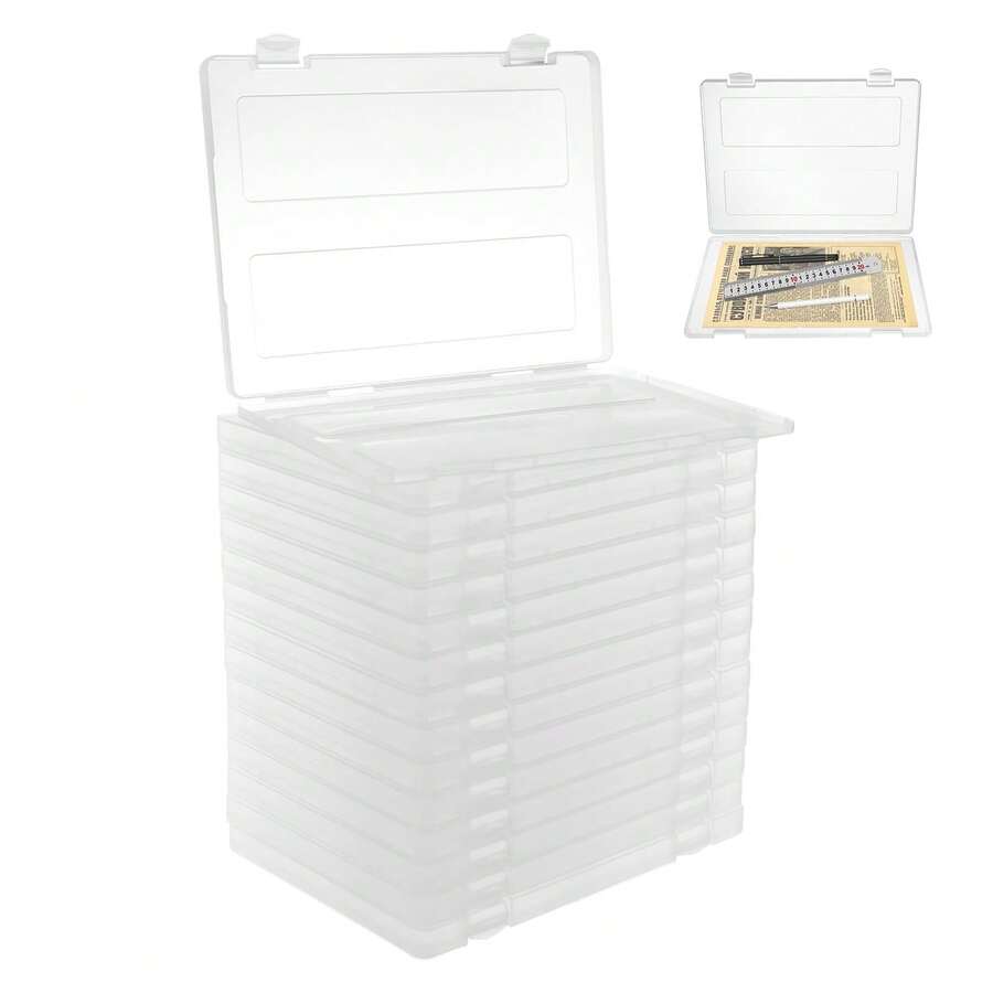 ZhdnBhnos 15PCS Paper Storage Box A4 File Box Paper Photo Storage Box Board Game Storage Containers 12.52 X 9.45 X 0.94 Inch Transparent File Box For Magazine Office Supplies School - 變體2 - 查看 1