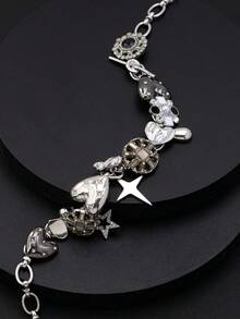 1件朋克风夸张精致高端心形、花朵和星星吊坠项链，适合女性日常佩戴或作为礼物 - 項鍊 - 查看 4