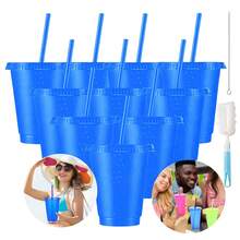 10 piezas de vasos de plástico de 475 ml con cepillo para vasos y cepillo para pajitas, se pueden usar para tazas de café, batidos, bebidas frías, vasos de jugo----- Regalos perfectos para el Día del Padre, el Día de la Madre, Pascua, Día del Trabajo. - Azul Marino - Ver 2