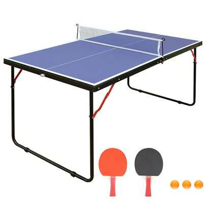 137.2cm/4.5FT Folding Table Tennis Table, Portable Ping Pong Table Game With Net, 2 Table Tennis Paddles And 3 Balls, Easy To Store Indoor And Outdoor Games