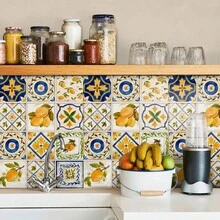 12pcs Bohemian Floral Ceramic Tile Stickers, Self-Adhesive PVC Stickers For Kitchen Backsplash, Bathroom And Stair Walls - Easy To Apply And Remove, 10/15/20cm*12pcs - Multicolor - View 4