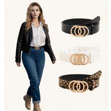 3件套加大码女士经典PU皮腰带，配3个合金环扣，时尚百搭，适合所有季节，夏季、秋季、万圣节等场合。