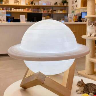 1 pieza Luz de noche creativa de madera con luna y Saturno de tonos cálidos y coloridos, decoración del hogar, decoración de fiesta, lámpara LED para sala de estar, dormitorio, camping, luz de hadas