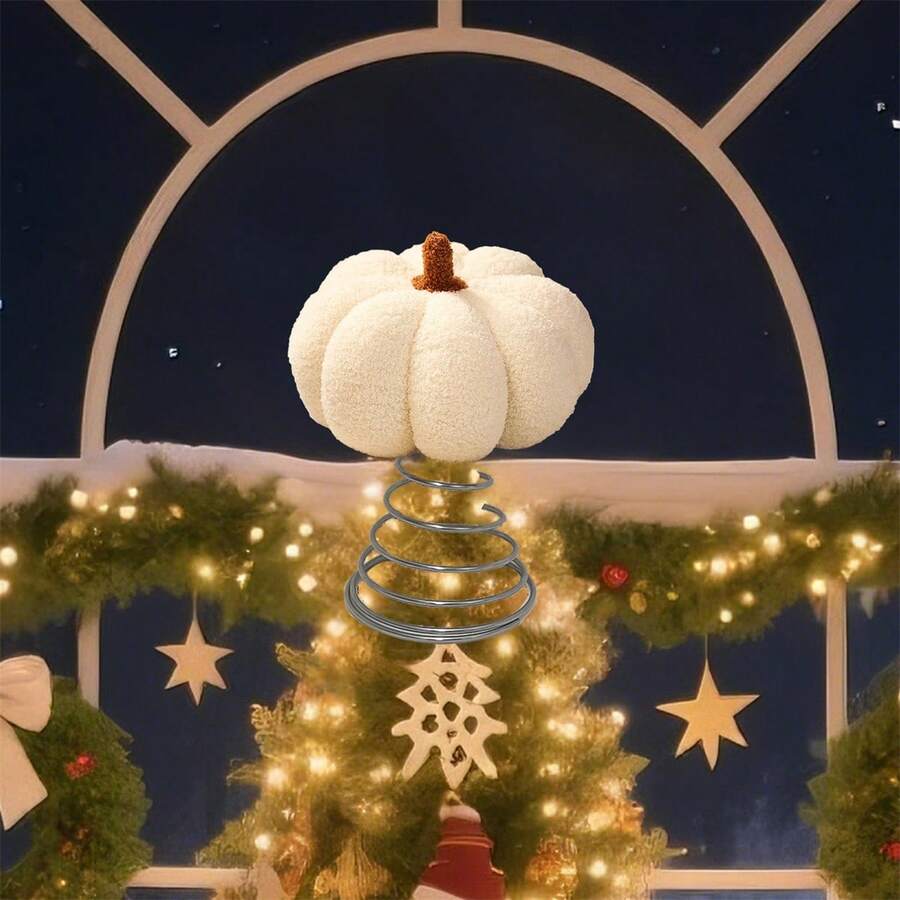 感謝祭のパンプキンツリートッパー 秋のツリーデコレーション ホームデコレーション用 - ホワイト - チェックする 1