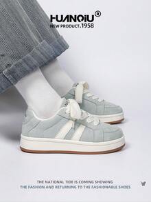 HUANQIU 2025 New Women's Shoes, Women's Sports Shoes, Fashionable White Shoes, Multifunctional, Lightweight, Comfortable, Lace Up Soft Soled Casual Shoes, Running Shoes, Gray Four Season Shoes - Grey - View 5