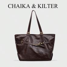 CHAIKA & KILTER 纯色 PU 面料单肩包，女士复古休闲大容量单肩手提包，大学生背包，肩带饰有荷叶边，双提手，磁扣，适合旅行、购物、约会、送给女性的礼物，适合少女、大学生、年轻职业人士、办公室、学校、工作、商务、通勤、户外、旅行、野餐等场合。 - 咖啡 - 查看 9