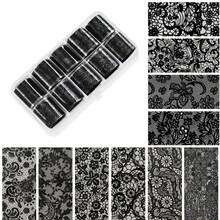 10卷蕾丝美甲箔转印贴纸，性感复古蕾丝黑白美甲箔贴花星空美甲箔全息转印贴纸，女士美甲贴片用品 - 彩色 - 查看 8