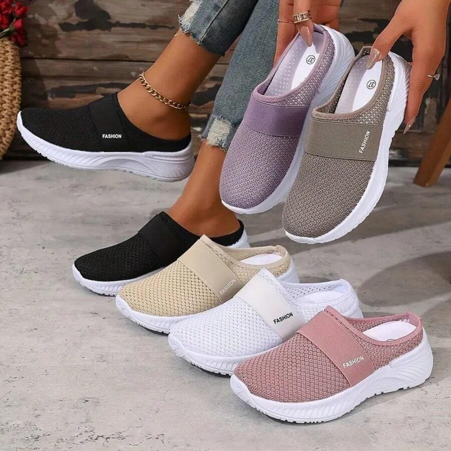 Women's Slip-On Mid-Top Casual Sports Shoes - Breathable Synthetic Cover & Mesh Upper, Vibrant Green & Orange Accents, EVA/PVC Cushioned Sole For All-Day Comfort - Versatile For Work, Running Errands & Casual Attire, Ladies Sneakers, Workwear Sneakers, Stylish Slipons, Modern Sneakers, Durable Traction, Comfortable Fit - 紫色 - 查看 1