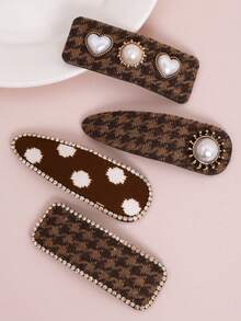 4入組女性彩格布製金屬髮夾套裝，適合日常使用，優雅 - 彩色 - 查看 6