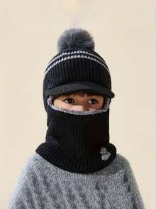 儿童帽子和保暖手套两件套 - 秋冬季护耳护颈连体手套，男女童通用，可爱毛球针织帽，冬季保暖加厚帽，适合日常出行、户外骑行、徒步、雪地旅行，适合2-6岁儿童，是送给孩子的礼物。 - 彩色 - 查看 7