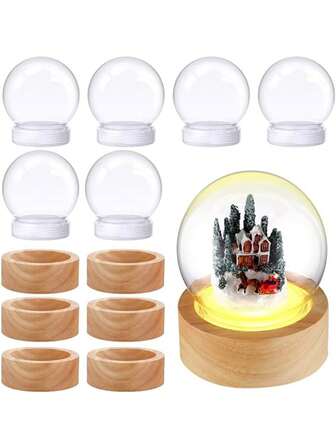 10 piezas Kit de bolas de nieve DIY - Bolas de agua de plástico transparente con tapas extraíbles, manualidades y decoración navideña, sin plumas, sin baterías requeridas, regalo creativo
