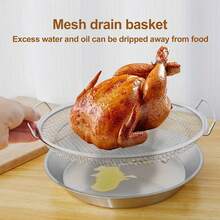 Kitchen Grease Filter Tray, Stainless Steel Air Fryer Basket, Frying Food Draining Basket Accessory, Cooking Filter Mesh For Barbecue, Vegetables, And Desserts - Silver - View 2
