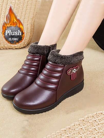 Plus Size Warm Snow Boots, Outdoor Non-Slip Flat Ankle Boots, Soft Sole Fashionable Outdoor Ankle Boots, Versatile Thermal-Lined Women Shoes, Christmas Gift