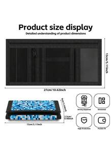 男童/青少年迷彩印花卡包，时尚绿色迷彩设计，男童三折钱包，带现金隔层、信用卡/身份证卡槽、零钱袋，适合男童/青少年/幼童