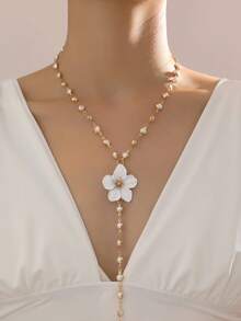 قلادة طويلة بتصميم عصري أنيق بوهيمي مزينة بالعملات المقلدة واللؤلؤ الأبيض والشرابات، قلادة شوكر على شكل Y قابلة للتخصيص، مناسبة للنساء للاستخدام في المناسبات والحفلات والأعراس والحياة اليومية