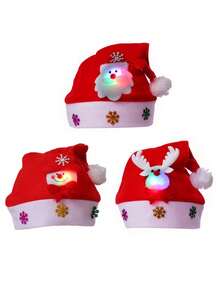 圣诞节卡通帽子节日聚会庆祝帽可爱带灯圣诞老人雪人驯鹿红色装饰帽家庭圣诞装饰 - 彩色 - 查看 3