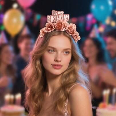 1pc Birthday Party Champagne Flower Headband, Celebration Costume Prop Suitable For Women, Birthday, Valentine's Day