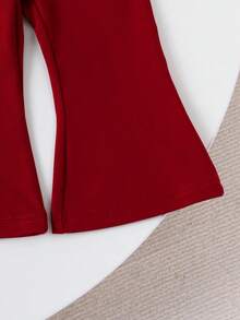 2pcs Baby Girls' Cute Casual Bow Pattern Long Sleeve Sweatshirt + Pink Pants Set, Lightweight For Spring/Autumn - Burgundy - View 6