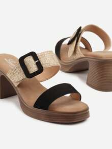 Women's Soft Texture Buckle Detail Platform Sandals - Casual Summer - Black - View 6