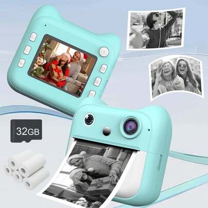Instant Print Camera, 2.4'' Screen 6X Zoom Photo Camera For Boy And Girl With 32GB Card & Print Paper, 1080P HD Video Recording, Gift For Boy And Girl 12+ Year Old For Christmas, Birthdays, And New Year Gifts