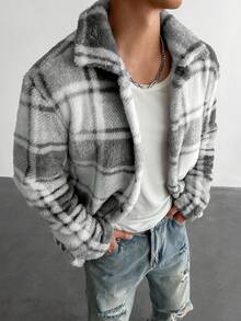 WAIT HIM Men's Casual Plaid Striped Thermal Lined Warm Shacket