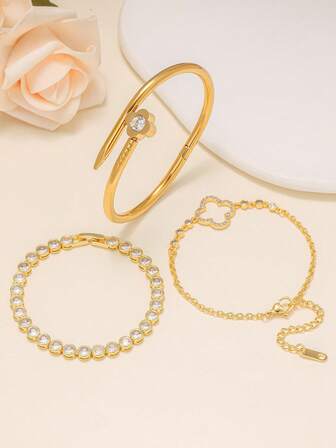 Vintage Bracelet & Bangle Set, Suitable For Women's Daily Wear, Four-Leaf Clover Jewelry Gift, Multiple Styles Of Four-Leaf Clover To Choose From