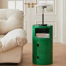 ColourTree 2 /3/4Tier Green Round Nightstand With Drawers,Small Bedside Table With Storage,Round Storage Cabinet With Sliding Door,Modern End Table Side Table - 彩色 - 查看 3