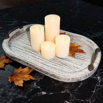 1个椭圆形木质托盘，带金属把手 - 复古乡村风装饰盘，适用于客厅装饰、节日装饰