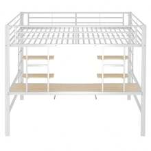 Hochbett, 140 x 200 cm, Metallbettgestell, Eisenbett, Hochbett mit Schreibtisch und zwei Ablagen für Kinder, Jugendliche und Erwachsene, Weiß