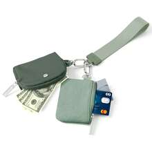 Women's Wrist Lanyard Keychain With Detachable Mini Wallet & Card Holder Pouches, Ideal Christmas Stocking Stuffer Gift For Travel, Everyday Carry, Keys, Cards And Small Essentials - Dark green Light green - 查看 2